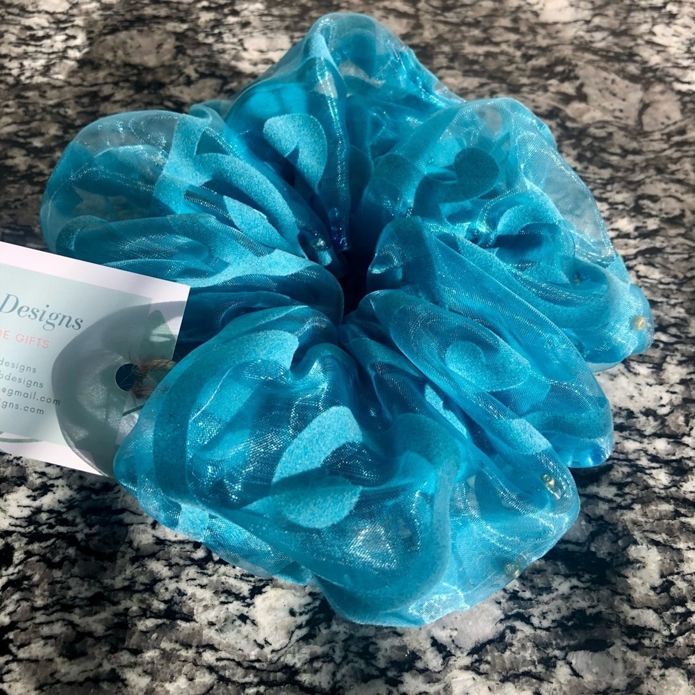 XL blue 2 layer handmade scrunchie
